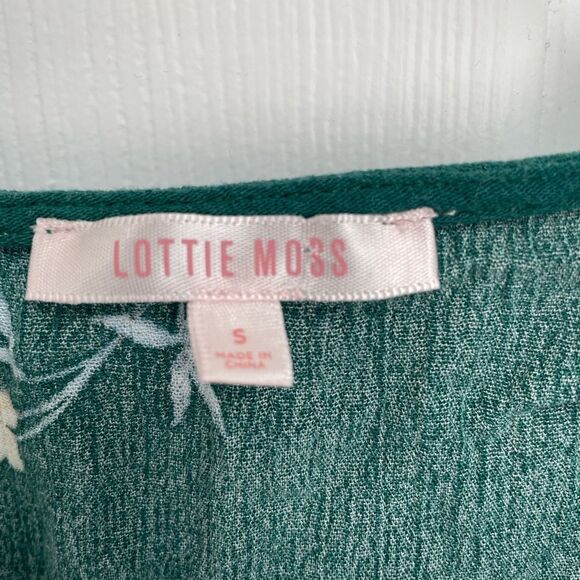 LOTTIE MOSS Faux Wrap Green Floral Flutter Sleeve Crop Top Women’s Size S - Picture 3 of 6